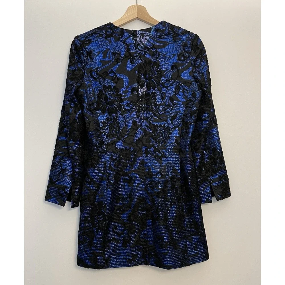 Badgley Mischka Collection Womens Black Blue Brocade Suit Jacket Small Old Money